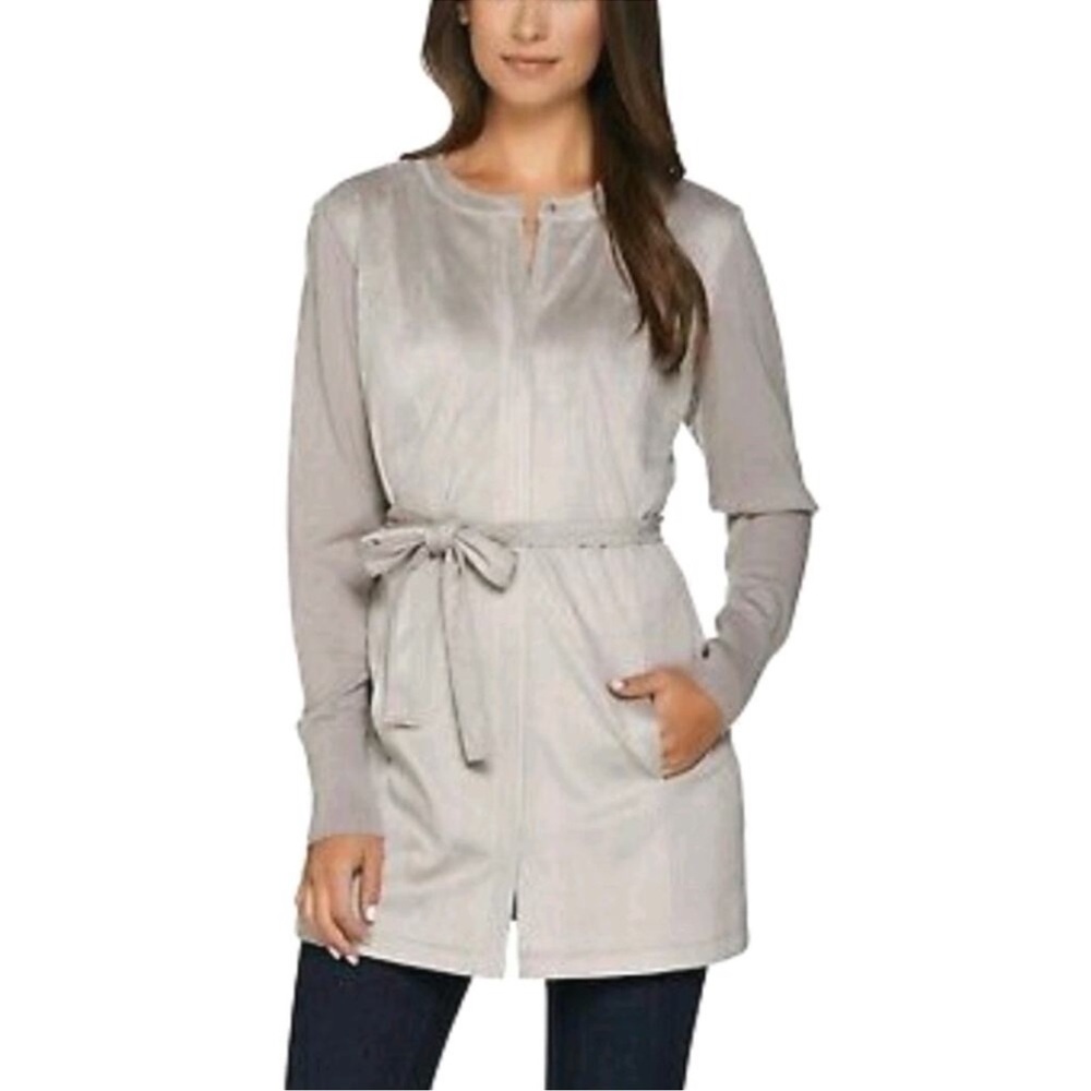 H‎ by Halston gray faux suede knit sleeve jacket Size 16